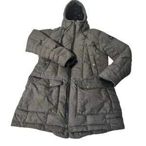 Columbia Puffer Jacket Women L Gray DOWN Omni-Heat Long Hooded Parka